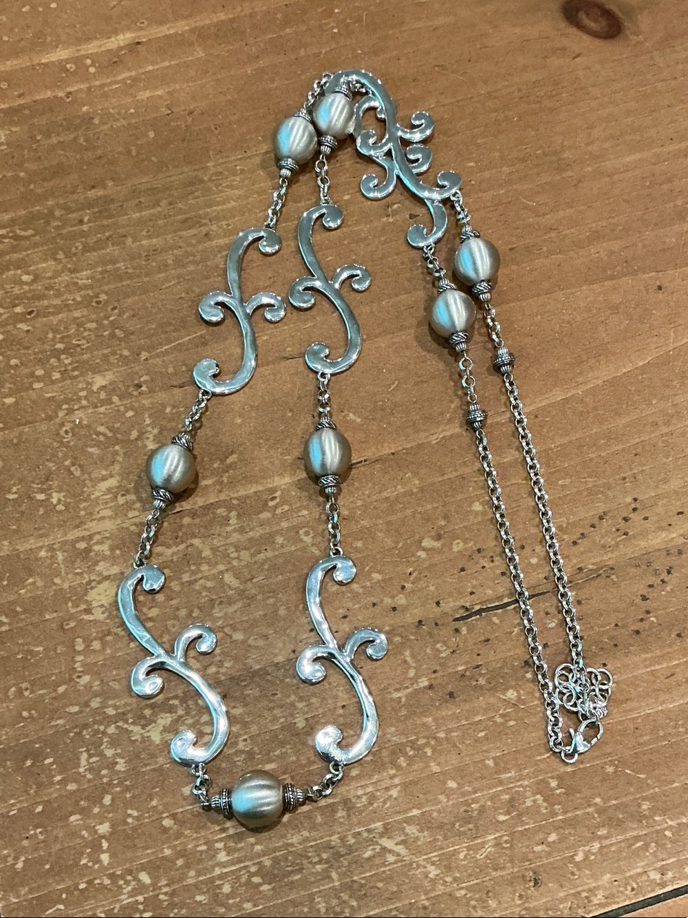 Brighton Bellows Silver Scroll Necklace Long Length